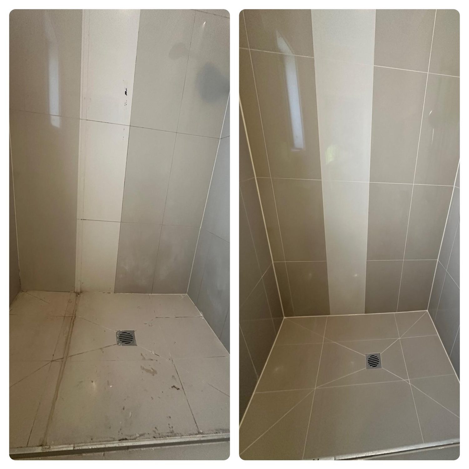 Shower recess before and after regrouting