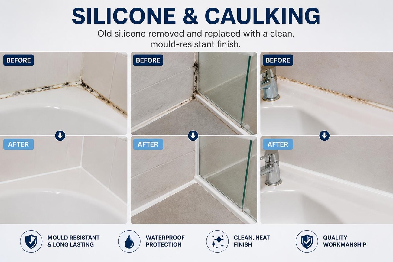 Silicone & caulking — before and after, mould-resistant finish